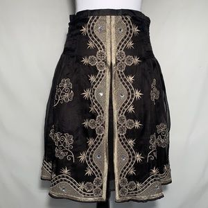 Carol Little Dressy Beaded embroidered Silk Skirt in Espresso Brown